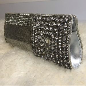Embroidery Silver Clutch Rhinestones